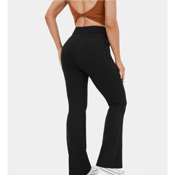 Halara High Waisted Button Flare Casual Cargo Pants  Sz 3XL Womens Black Side Fl - Picture 2 of 10